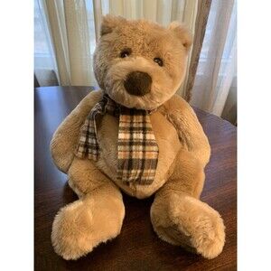 Gund Hug Me Teddy Bear Plush Stuffed Animal Toy Plaid Scarf Embroidered Feet